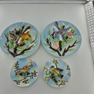 Lefton Blue and Multicolor Bird Wall Plaques - Set of 4